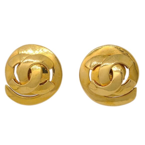 Chanel Button Earrings Clip-On Gold - Picture 1 of 4